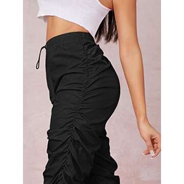 WDIRARA Women's Drawstring Waist Ruched Jogger Sweatpants Windbreaker Pants Black M