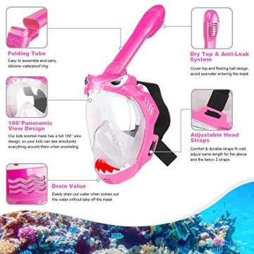 Zipoute Snorkel Full Face Snorkel Mask for Kids, Kids Snorkeling Set 180 Degree Panoramic View, Safe...