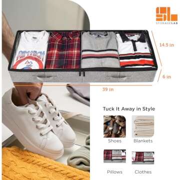 storageLAB Under Bed Storage Containers, Closet Organizers with Sturdy Handles for Clothes, Comforters, and Accessories, Use Under or at the End of the Bed - 2 Pack, Grey