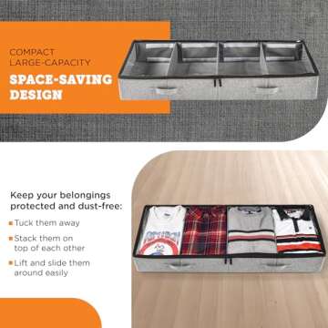 storageLAB Under Bed Storage Containers, Closet Organizers with Sturdy Handles for Clothes, Comforters, and Accessories, Use Under or at the End of the Bed - 2 Pack, Grey