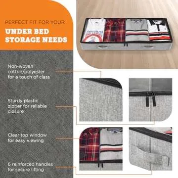 storageLAB Under Bed Storage Containers, Closet Organizers with Sturdy Handles for Clothes, Comforters, and Accessories, Use Under or at the End of the Bed - 2 Pack, Grey