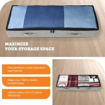 storageLAB Under Bed Storage Containers, Closet Organizers with Sturdy Handles for Clothes, Comforters, and Accessories, Use Under or at the End of the Bed - 2 Pack, Grey