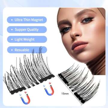 No Glue Magnetic Eyelashes Natural Look, Magnetic Lashes, Half Eye 2 Magnets Reusable False Eyelashe...