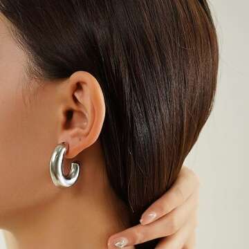Chunky Silver Hoop Earrings for Women Bold Statement Style