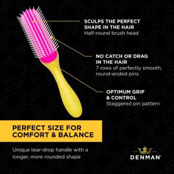 Denman Hair Brush for Curly Hair D3 (Honolulu Yellow) 7 Row Styling Brush for Blow-Drying