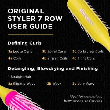 Denman Hair Brush for Curly Hair D3 (Honolulu Yellow) 7 Row Styling Brush for Blow-Drying