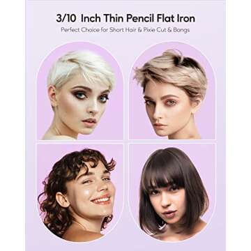 Wavytalk 3/10'' Pencil Flat Iron for Short Hair, Pixie Cut and Bangs, Mini Hair Straightener for Edges, Small Flat Iron with Anti-Pinch Design, Tiny Hair Straightener with Adjustable Temp