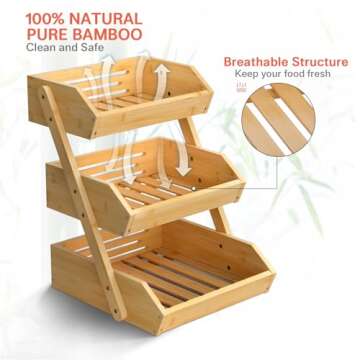 G.a HOMEFAVOR Bamboo Fruit Basket, Fruit Organizer for Kitchen Counter, Vegetable Storage Stand, 15 mm Thickness (Self-assembly)
