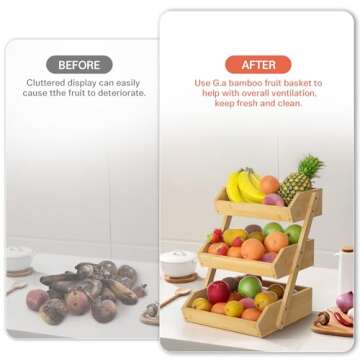 G.a HOMEFAVOR Bamboo Fruit Basket, Fruit Organizer for Kitchen Counter, Vegetable Storage Stand, 15 mm Thickness (Self-assembly)