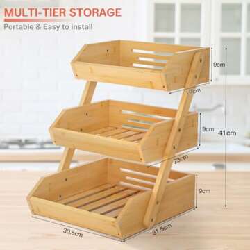 G.a HOMEFAVOR Bamboo Fruit Basket, Fruit Organizer for Kitchen Counter, Vegetable Storage Stand, 15 mm Thickness (Self-assembly)
