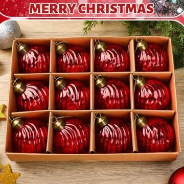 Youyole 12 Pcs Red Christmas Mercury Glass Ornaments 2.36" Vintage Hanging Decorations