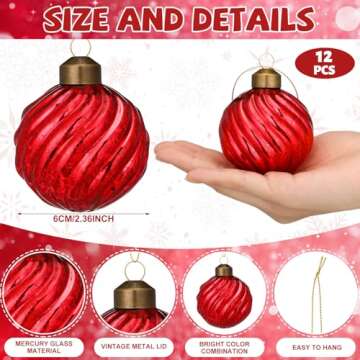 Youyole 12 Pcs Red Mercury Glass Christmas Ornaments