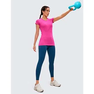 CRZ YOGA Seamless Workout Shirts for Women Short Sleeve Sports Tees Quick Dry Breathable Gym Athletic Tops Hibiscus Purple Small