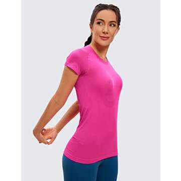 CRZ YOGA Seamless Workout Shirts for Women Short Sleeve Sports Tees Quick Dry Breathable Gym Athletic Tops Hibiscus Purple Small