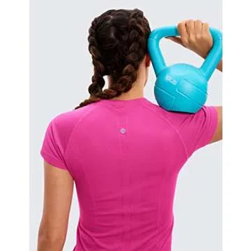 CRZ YOGA Seamless Workout Shirts for Women Short Sleeve Sports Tees Quick Dry Breathable Gym Athletic Tops Hibiscus Purple Small