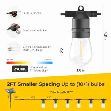 Guntsous 29FT Solar String Lights Edison Bulbs Outdoor Decoration