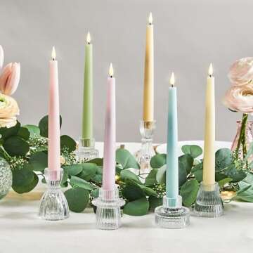 LampLust Flameless Taper Candles, 9 Inch, 6 Pack, Multicolored Pastel Candlesticks with LED Flickering Flame, Real Wax, Batteries & Remote Included, Flameless Candles, Spring Home & Wedding Decor