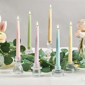 LampLust Flameless Taper Candles, 9 Inch, 6 Pack, Multicolored Pastel Candlesticks with LED Flickering Flame, Real Wax, Batteries & Remote Included, Flameless Candles, Spring Home & Wedding Decor
