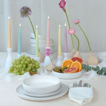 LampLust Flameless Taper Candles, 9 Inch, 6 Pack, Multicolored Pastel Candlesticks with LED Flickering Flame, Real Wax, Batteries & Remote Included, Flameless Candles, Spring Home & Wedding Decor