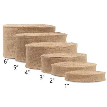 KINJOEK 6 Inch Wide 54 Yards Burlap Ribbon, Natural Jute Fabric Ribbon Crafts Ribbon for Christmas Wedding Gifts Burlap Fabric DIY Ribbon for Decoration
