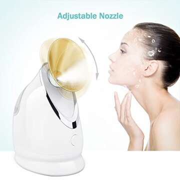EZBASICS Facial Steamer Ionic Face Steamer for Home Facial, Warm Mist Humidifier Atomizer for Face Sauna Spa Sinuses Moisturizing, Unclogs Pores, with Stainless Steel Skin Kit (Golden)