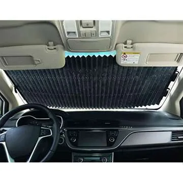 Retractable Windshield Sun Shade for Car, Large Sun Visor Protector Blocks 99% UV Rays to Keep Your Vehicle Cool, Auto Sunshade Fits Front Window of Various Models with Suction Cups 2021 New