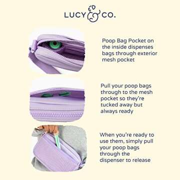 Lucy & Co. Crossbody Treat Bag, Pet Treat Pouch, Fanny Pack, Shoulder Bag, Wear 3 Ways, Hidden Poop Bag Dispenser, Zip Dog Snack Pocket, Phone Pocket, Dog Accessories (Lilac)