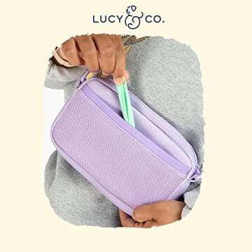 Lucy & Co. Crossbody Treat Bag, Pet Treat Pouch, Fanny Pack, Shoulder Bag, Wear 3 Ways, Hidden Poop Bag Dispenser, Zip Dog Snack Pocket, Phone Pocket, Dog Accessories (Lilac)