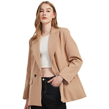 RZIV Women's Casual Long Sleeve Lapel Oversized Button Work Office Blazer Suit Jacket Camel