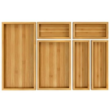 MaxGear Bamboo Drawer Organizer 6-Pc Set for Home Use