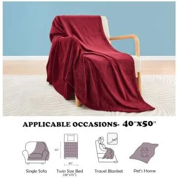 NEWCOSPLAY Super Soft Throw Blanket Red Premium Silky Flannel Fleece Leaves Pattern Lightweight Bed Blanket All Season Use (Red, Throw(40"x50"))