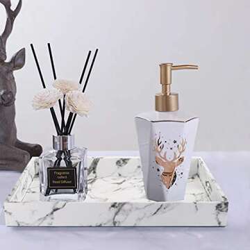 Fasmov Serving Tray, 17 x 12 inches White Marble Faux Leather Decorative Decorative Tray with Handles for Bathroom, Kitchen, Ottoman and Coffee Table