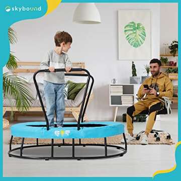 SkyBound Kids Trampoline with Handle - Mini Trampoline for Kids with ADHD, Autism & Sensory Needs - Sensory Toys for Autistic Children - Toddler Trampoline Indoor-Two Handles for Balance and Security