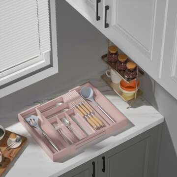 TIOPGHAD Bamboo Expandable Kitchen Utensil Organizer