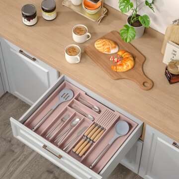 TIOPGHAD Bamboo Expandable Kitchen Utensil Organizer