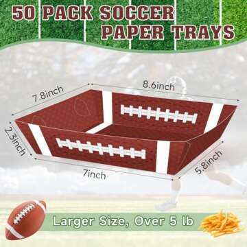 50Pcs Football Party Supplies, 5lb Football Food Plates, Football Paper Trays Disposable Bowls Nacho...