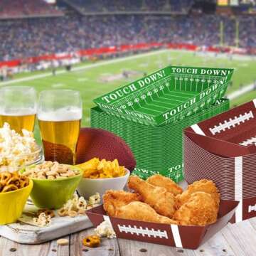 50Pcs Football Party Supplies, 5lb Football Food Plates, Football Paper Trays Disposable Bowls Nacho Trays, Football Theme Party Favors for Gameday, Carnivals, Birthday, Sport, Party Decor