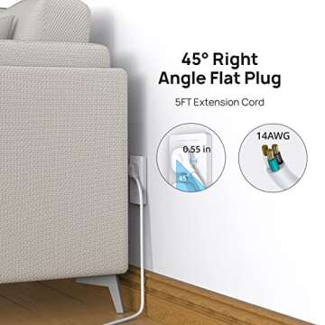 TROND Power Strip Surge Protector, 7 Widely Spaced Outlets with 2 USB A and 1 USB C, ETL Listed 1700J, Wall Mount, Flat Plug 5ft Extension Cord 14AWG Heavy Duty, for Home, Office Garage, White