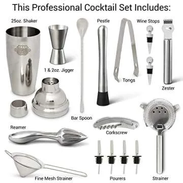 G2S Professional Bartender Kit and Cocktail Shaker Set with Stand - 17 Piece Stainless Steel Home Ba...