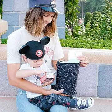 Disney Baby by J.L. Childress TwoCOOL Breastmilk Cooler - Double Baby Bottle & Food Bag - Ice Pack Included - Fits 2-4 Bottles - Insulated & Leak Proof Bottle Bag - Mickey Black