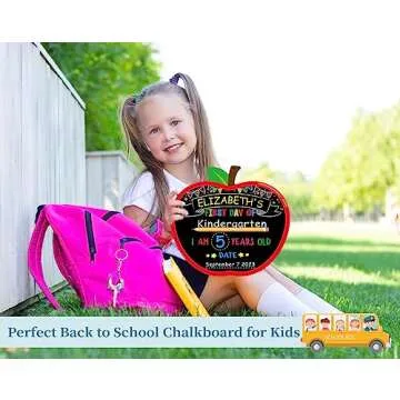 WhatSign First Day of School Sign Board - Double Sided 10.3" X 11.3" First Day of School Apple Chalkboard - Back to School 1st Day of School Sign for Kids