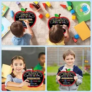 WhatSign First Day of School Sign Board - Double Sided 10.3" X 11.3" First Day of School Apple Chalkboard - Back to School 1st Day of School Sign for Kids