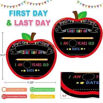 WhatSign First Day of School Sign Board - Double Sided 10.3" X 11.3" First Day of School Apple Chalkboard - Back to School 1st Day of School Sign for Kids