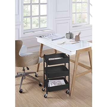 SunnyPoint 3-Tier Delicate Compact Rolling Metal Storage Organizer - Mobile Utility Cart Kitchen/Under Desk Cart with Caster Wheels (BLK, Compact (15.5" X 26.8" X 10.27"))