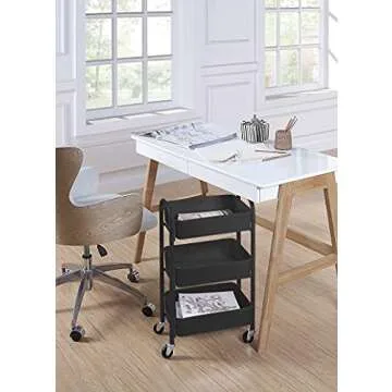 SunnyPoint 3-Tier Delicate Compact Rolling Metal Storage Organizer - Mobile Utility Cart Kitchen/Under Desk Cart with Caster Wheels (BLK, Compact (15.5" X 26.8" X 10.27"))