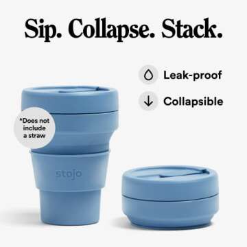 STOJO Collapsible Travel Cup - Reusable To-Go Pocket Size Silicone Bottle for Hot and Cold Drinks - ...
