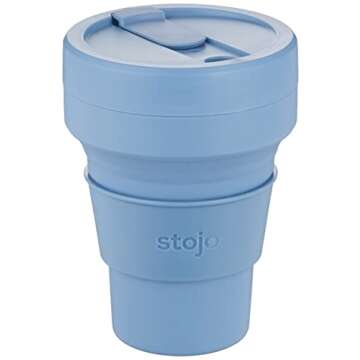 STOJO Collapsible Travel Cup - Reusable To-Go Pocket Size Silicone Bottle for Hot and Cold Drinks - Perfect for Camping - Microwave & Dishwasher Safe (Steel, 12 Ounce (Pack of 1) - No Straw)