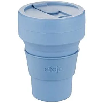 STOJO Collapsible Travel Cup - Reusable To-Go Pocket Size Silicone Bottle for Hot and Cold Drinks - Perfect for Camping - Microwave & Dishwasher Safe (Steel, 12 Ounce (Pack of 1) - No Straw)