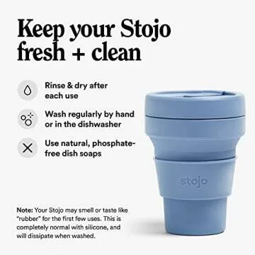 STOJO Collapsible Travel Cup - Reusable To-Go Pocket Size Silicone Bottle for Hot and Cold Drinks - Perfect for Camping - Microwave & Dishwasher Safe (Steel, 12 Ounce (Pack of 1) - No Straw)