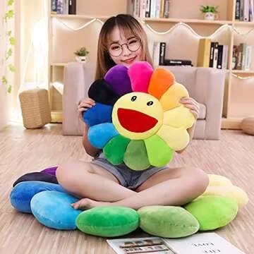 GUDVES Sunflower Plush Pillow,Smile Face Cushion Mat Pillow Sofa Cushion Colorful Sun Flower Plush Toy for Home Bedroom Decor, Colorful, Soft & Comfortable